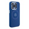 Mercedes для iPhone 15 Pro чехол Liquid silicone Stars Laser Ring Hard Navy (MagSafe)