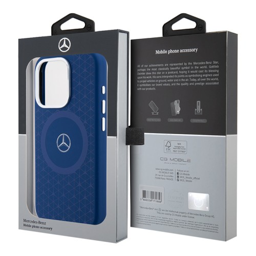 Mercedes для iPhone 15 Pro чехол Liquid silicone Stars Laser Ring Hard Navy (MagSafe)