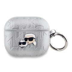 Karl Lagerfeld для Airpods 3 чехол PU Saffiano Monogram with ring NFT Metal Head Karl & Choupette Silver