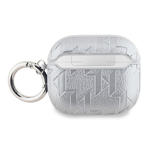 Karl Lagerfeld для Airpods 3 чехол PU Saffiano Monogram with ring NFT Metal Head Karl & Choupette Silver