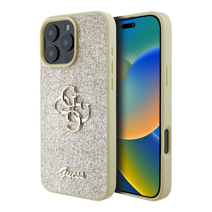 Guess для iPhone 16 Pro чехол Fixed Glitters 4G Big metal logo Gold