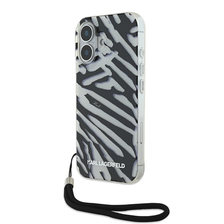Karl Lagerfeld для iPhone 16 чехол PC/TPU Зебра со шнурком, черный