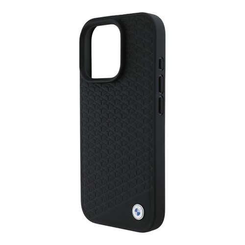 BMW для iPhone 16 Pro чехол Signature Leather Diamond pattern Metal logo Hard Black (MagSafe)