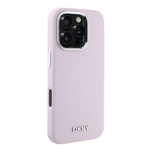 DKNY для iPhone 16 Pro чехол Liquid Silicone Metal logo and Camera frame Hard Pink (MagSafe)