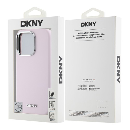 DKNY для iPhone 16 Pro чехол Liquid Silicone Metal logo and Camera frame Hard Pink (MagSafe)