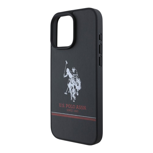 U.S. Polo для iPhone 16 Pro чехол PU Double horse logo and Stripes Hard Black