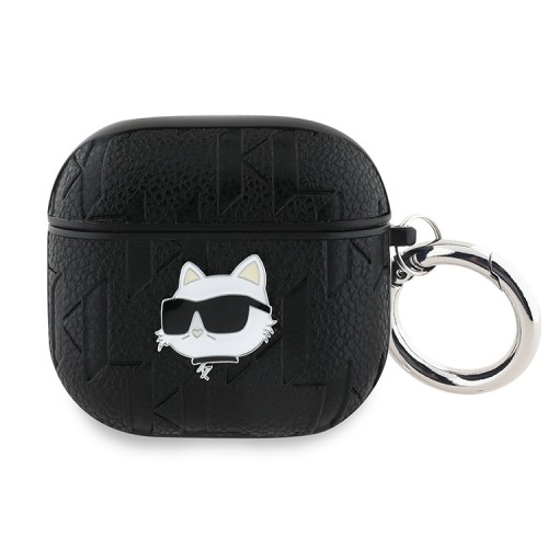 Karl Lagerfeld для Airpods 4 чехол PU Saffiano Monogram with ring NFT Metal Head Choupette Black
