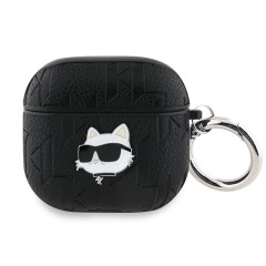 Karl Lagerfeld для Airpods 4 чехол PU Saffiano Monogram with ring NFT Metal Head Choupette Black