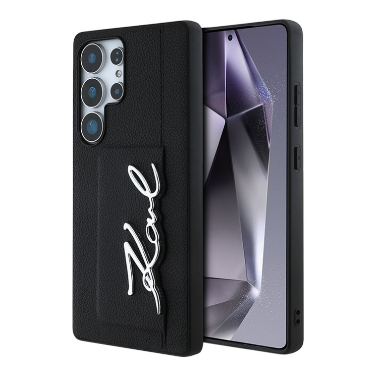 Karl Lagerfeld для Galaxy S25 Ultra чехол Cardslot PU Grained leather Metal Signature Hard Black