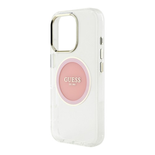Guess для iPhone 16 Pro Max чехол PC/TPU Middle Colored Ring Transparent/Pink (MagSafe)