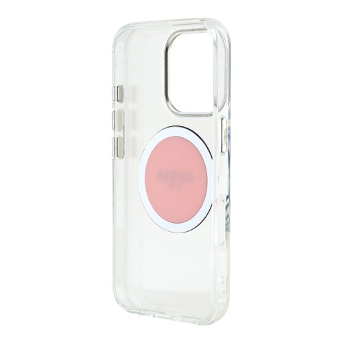 Guess для iPhone 16 Pro Max чехол PC/TPU Middle Colored Ring Transparent/Pink (MagSafe)
