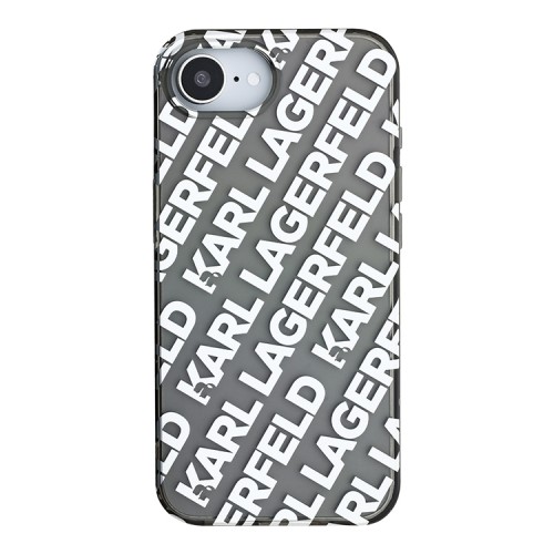 Karl Lagerfeld для iPhone 16e чехол PC/TPU Repeat Logo Hard Transparent/Silver
