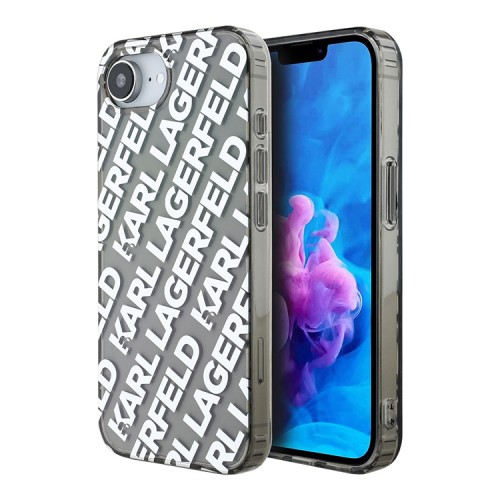Karl Lagerfeld для iPhone 16e чехол PC/TPU Repeat Logo Hard Transparent/Silver