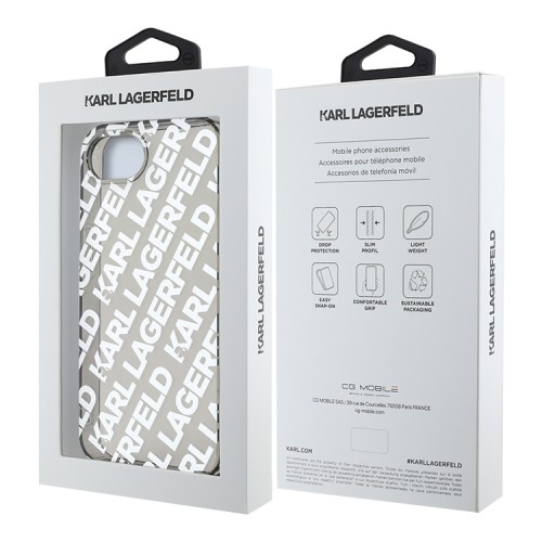 Karl Lagerfeld для iPhone 16e чехол PC/TPU Repeat Logo Hard Transparent/Silver