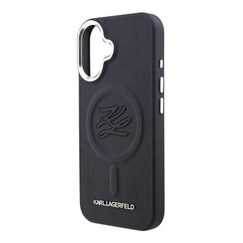 Karl Lagerfeld для iPhone 16 чехол PU-кожа Initials & Metal logo Hard Navy (MagSafe)