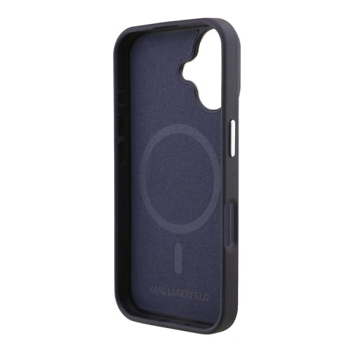 Karl Lagerfeld для iPhone 16 чехол PU-кожа Initials & Metal logo Hard Navy (MagSafe)