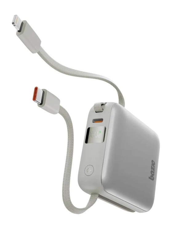 Energea внешний аккумулятор Bazic GoPower Fusion Mini 10K, 10000 3in1 USB-C +USB-C/Lightning cabl PD20W Displ Pebble