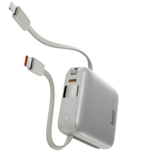 Energea внешний аккумулятор Bazic GoPower Fusion Mini 10K, 10000 3in1 USB-C +USB-C/Lightning cabl PD20W Displ Pebble
