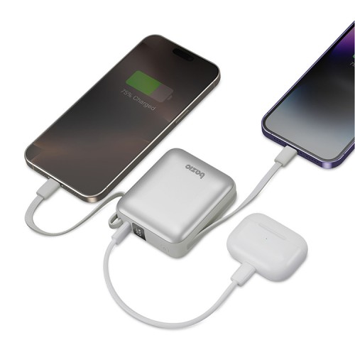 Energea внешний аккумулятор Bazic GoPower Fusion Mini 10K, 10000 3in1 USB-C +USB-C/Lightning cabl PD20W Displ Pebble