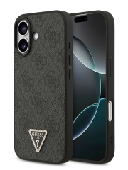 Guess для iPhone 17 чехол PU 4G Triangle Diamond metal logo Hard Black (MagSafe)