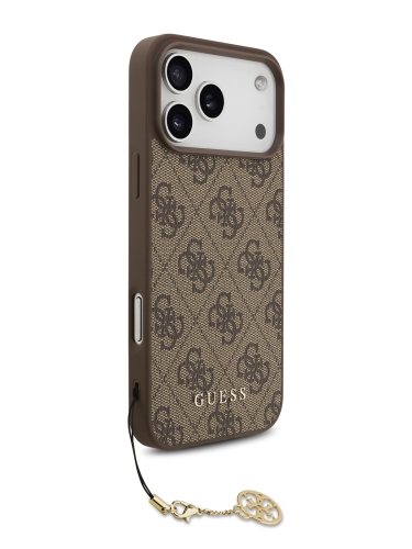 Guess для iPhone 17 Pro Max чехол PU 4G Classic Metal logo Hard + Charm Brown (MagSafe)