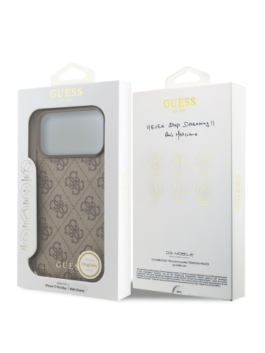 Guess для iPhone 17 Pro Max чехол PU 4G Classic Metal logo Hard + Charm Brown (MagSafe)