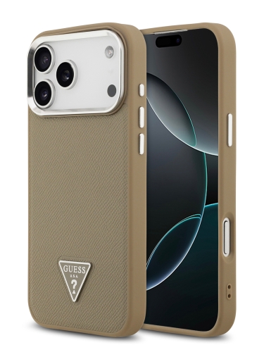 Guess для iPhone 17 Pro Max чехол PU Grained leather Triangle metal logo & Cam Hard Brown (MagSafe)