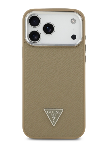 Guess для iPhone 17 Pro Max чехол PU Grained leather Triangle metal logo & Cam Hard Brown (MagSafe)