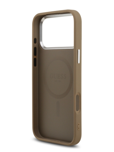 Guess для iPhone 17 Pro Max чехол PU Grained leather Triangle metal logo & Cam Hard Brown (MagSafe)