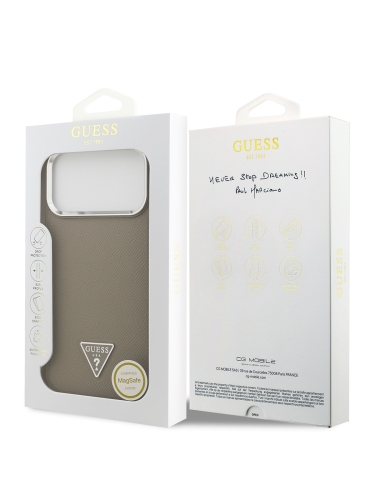 Guess для iPhone 17 Pro Max чехол PU Grained leather Triangle metal logo & Cam Hard Brown (MagSafe)