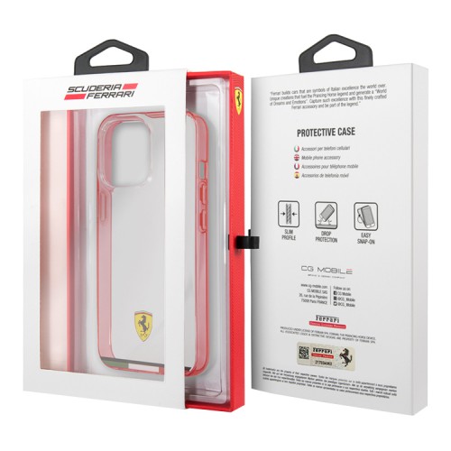 Чехол Ferrari Italia stripe Hard Transparent для iPhone 13 Pro, красная рамка