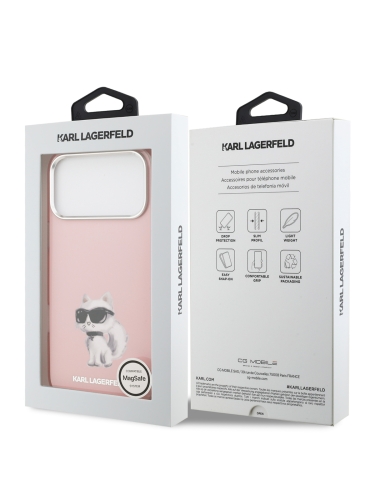 Karl Lagerfeld для iPhone 17 Pro Max чехол IML Aquarelle Choupette Metal cam Hard Pink (MagSafe)