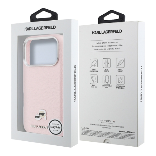 Karl Lagerfeld для iPhone 17 Pro чехол PU Saffiano FW NFT Karl&Choup metal & Cam Hard Pink (MagSafe)