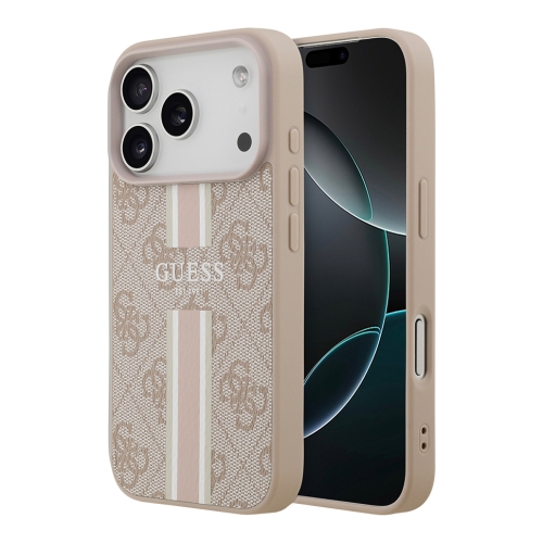 Guess для iPhone 17 Pro чехол PU 4G Stripes Hard Pink (MagSafe)