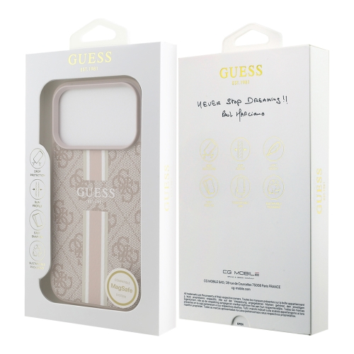 Guess для iPhone 17 Pro чехол PU 4G Stripes Hard Pink (MagSafe)