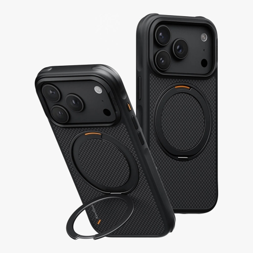 Uniq для iPhone 18 Pro/17 Pro чехол KEVA Kevlar 360-Rotating stand Carbon Black (MagSafe)