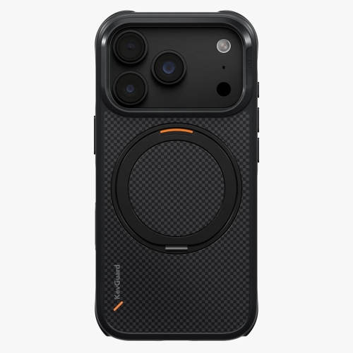 Uniq для iPhone 18 Pro/17 Pro чехол KEVA Kevlar 360-Rotating stand Carbon Black (MagSafe)