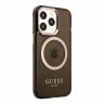 Чехол Guess Metal outline Hard для iPhone 13 Pro, черный/золотой (MagSafe)