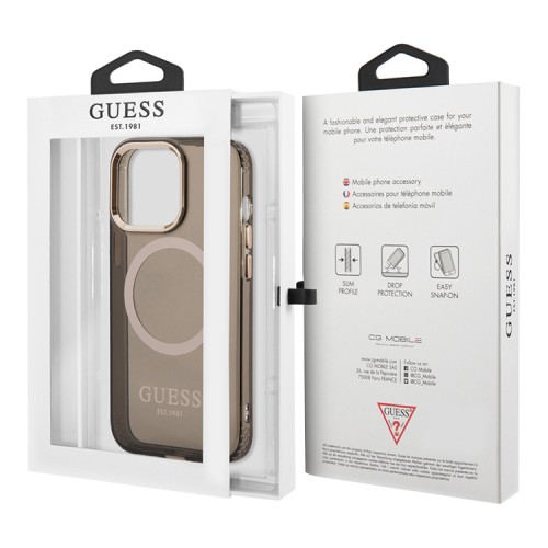Чехол Guess Metal outline Hard для iPhone 13 Pro, черный/золотой (MagSafe)