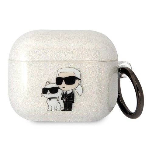 Чехол Lagerfeld TPU Glitters with ring NFT Karl & Choupette для Airpods 3 (2021), прозрачный
