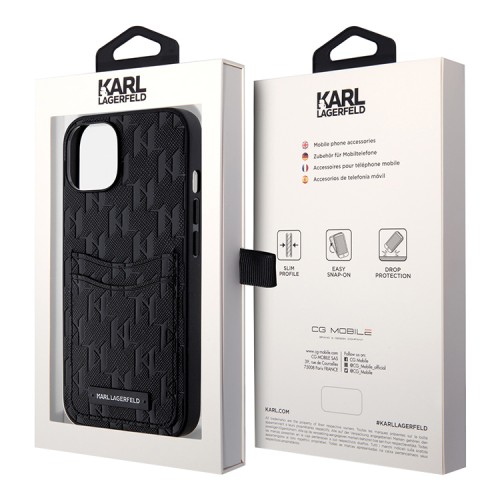 Чехол Lagerfeld PU Saffiano Monogram with Cardslot Hard для iPhone 13, черный