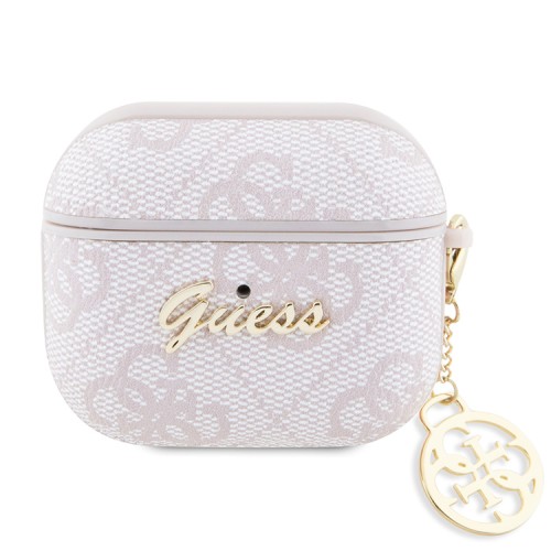 Чехол Guess PU leather 4G with metal logo and Charm для Airpods 3 (2021), розовый