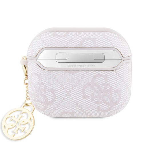 Чехол Guess PU leather 4G with metal logo and Charm для Airpods 3 (2021), розовый