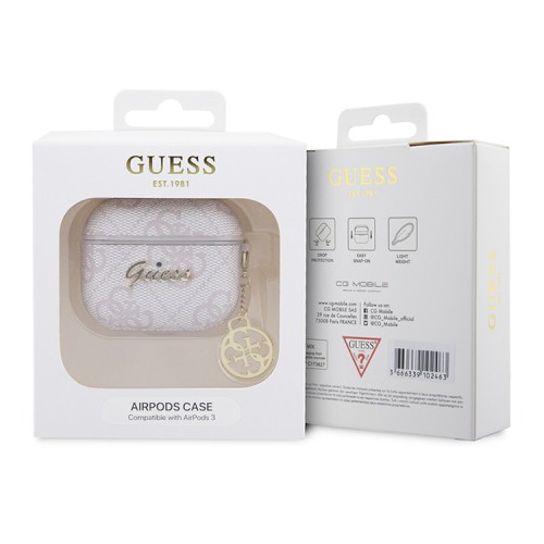 Чехол Guess PU leather 4G with metal logo and Charm для Airpods 3 (2021), розовый