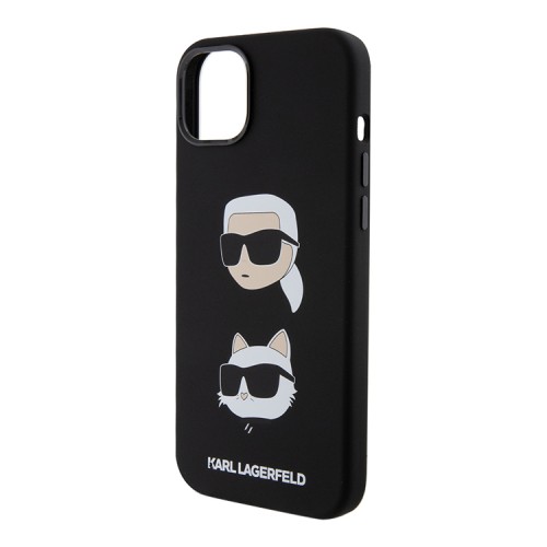 Karl Lagerfeld для iPhone 15 Plus чехол Liquid Silicone Karl & Choupette heads Hard Black