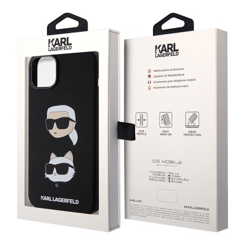 Karl Lagerfeld для iPhone 15 Plus чехол Liquid Silicone Karl & Choupette heads Hard Black