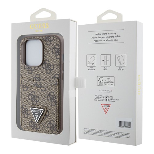 Guess для iPhone 15 Pro Max чехол PU 4G Double cardslot Triangle metal logo Hard Brown