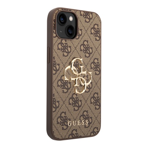 Guess для iPhone 15 чехол PU 4G Big metal logo Hard Brown