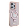 Hello Kitty для iPhone 15 Pro чехол PC/TPU Kitty Head + Ring Stand Hard Glitter Pink (MagSafe)