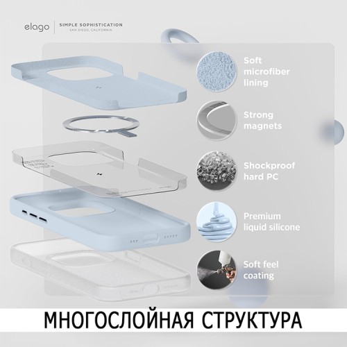 Elago для iPhone 15 Pro Max чехол Soft silicone (Liquid) Light Blue (MagSafe)